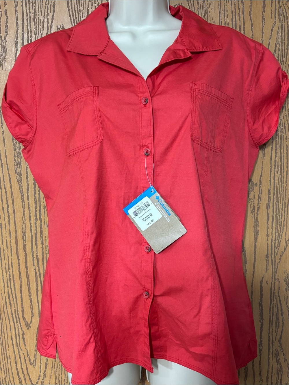 Columbia Coral-Red Short Sleeve Button Down Shirt